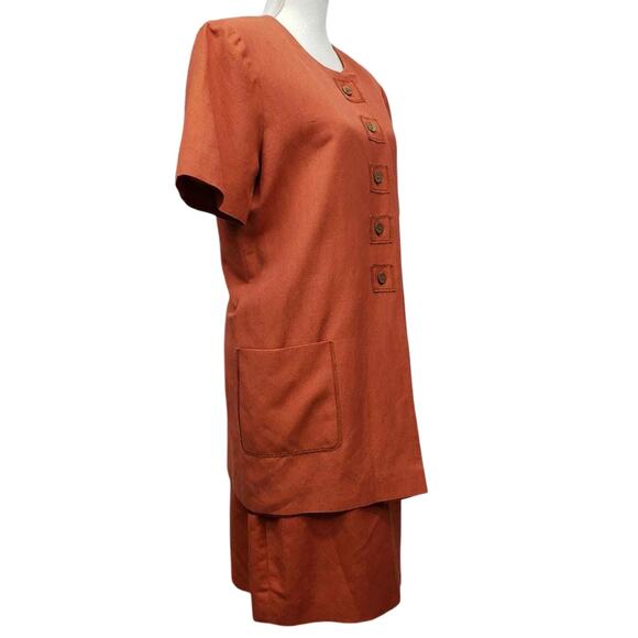 Theo Miles Jacket and Skirt Suit Set Plus Size 14 Linen Rayon Orange Vintage - Picture 4 of 12